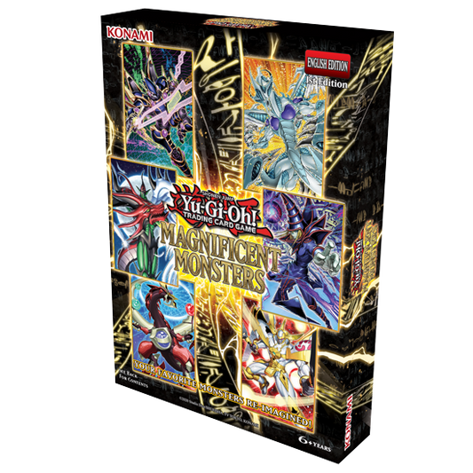 Yu-Gi-Oh! Magnificent Monsters sealed box, angled studio shot