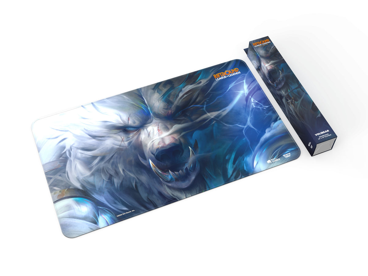 Riftbound: League of Legends TCG Volibear playmat, 24 x 14 inch bound edge, shown with retail packaging