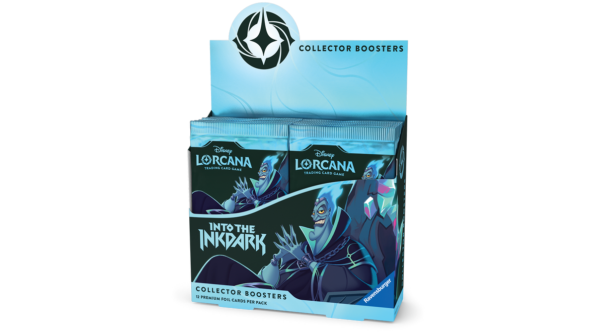 Disney Lorcana Into the Inkdark Collector Booster display with two premium foil packs