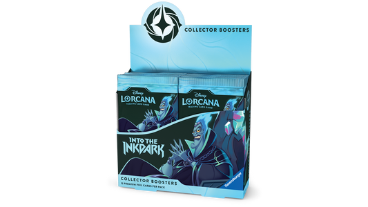 Disney Lorcana Into the Inkdark Collector Booster display with two premium foil packs